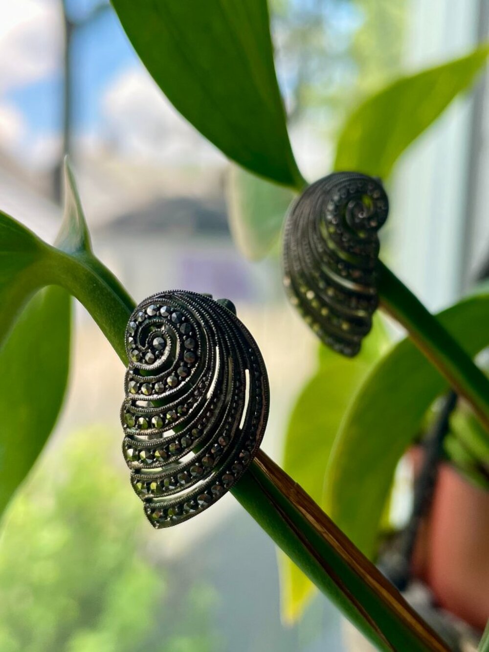 Vintage Art Deco Sterling & Marcasite Clip-On Earrings